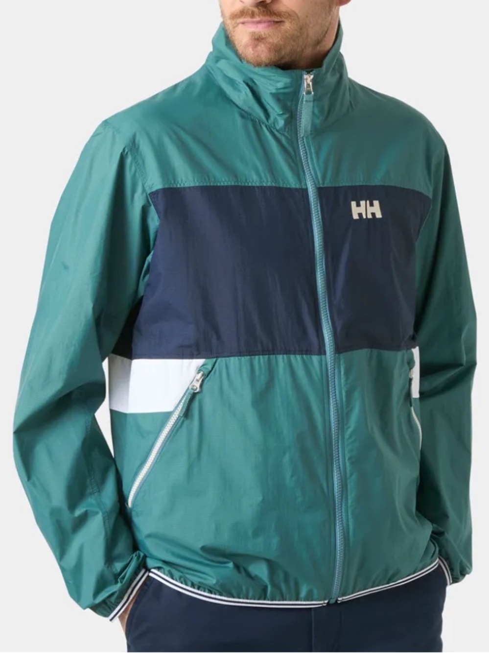 Helly Hansen Opal Green and Navy Colorblock Windbreaker